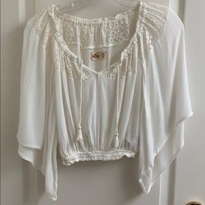 White Crop Top with Bell Sleeves
